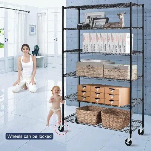 Miniatura 7 de Estantería metálica de almacenamiento de 6 niveles de 208.8 cm x 121.92 x 45.72 cm, con ruedas, resistente estante con capa de acero, cromado