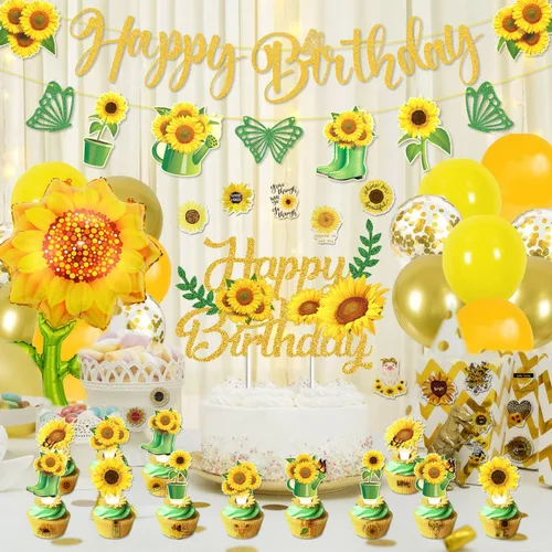 Miniatura 7 de JCOOS Decoraciones de fiesta de girasoles: decoraciones de fiesta de cumpleaños de girasol incluyen globos, pancartas, decoración de tartas