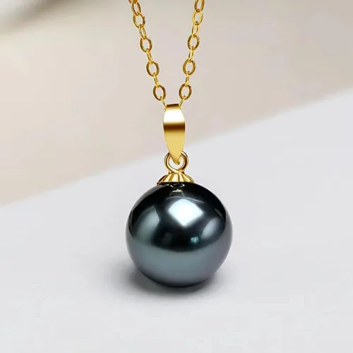 Miniatura 4 de Auténtico Tahiti Nanhai acuaculture Peacock Green Black Pearl AAA, 0.315- 0.335 in, 0.453-0.472 in, 0.630 in Perla negra Sydney Collar colgante