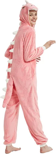 Miniatura 6 de CALANTA Mono de dinosaurio para adultos, disfraz de dragón T-Rex Animal para mujer, pijama de felpa de una pieza, cosplay, Halloween, Navidad