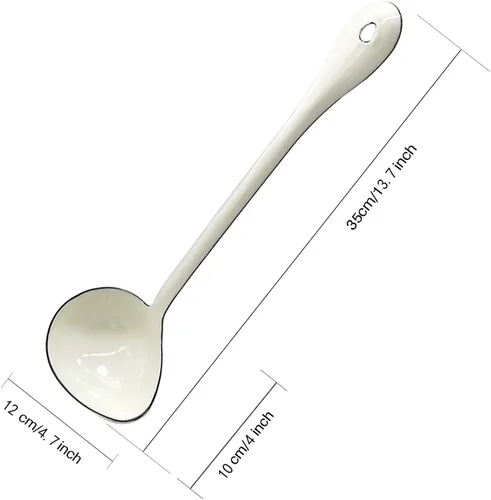 Miniatura 2 de Cucharas de sopa blancas de 13.7 pulgadas, cucharas de cocina grandes de acero esmaltado, cucharones de salsa para servir