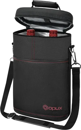 opux - Bolsa de transporte para 2 botellas de vino, bolsa aislada y a prueba de fugas para vino, bolsa de vino para viajes, ideal para picnic, BYOB,