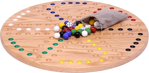 Miniatura 2 de Wahoo - Juego de mesa de juego de mármol, redondo de 18 pulgadas de ancho, madera de roble macizo, doble cara, con canicas grandes de 0.709 in