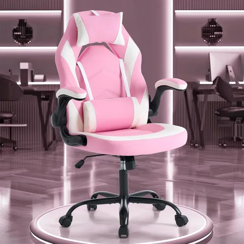 Miniatura 8 de OLIXIS Silla de escritorio para juegos de computadora, videojuego ergonómico con cómodo soporte lumbar y reposacabezas, piel sintética con brazos