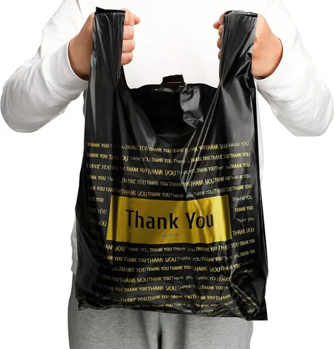 Miniatura 2 de Zonon 200 bolsas de compras de agradecimiento en 3 tamaños bolsas de plástico con asa Boutique Bolsas de compras Negro