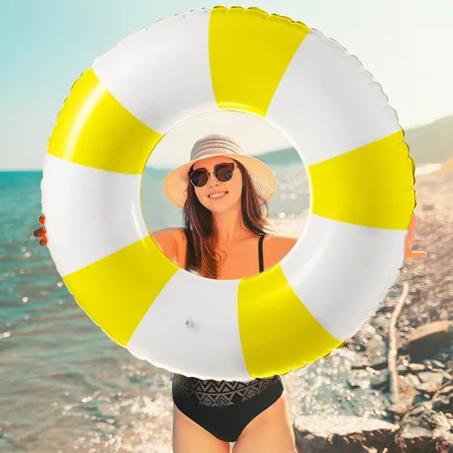 Miniatura 5 de Foilswirl Flotadores inflables jumbo de 47.24 pulgadas para piscina, anillos de piscina a rayas azules y blancas, tubo inflable para mujeres