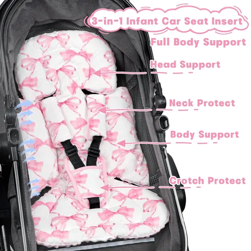 Miniatura 9 de Inserto de Asiento de Coche para Bebé, Soporte Suave para la Cabeza y Cuerpo del Asiento de Coche para Niña o Niño, Inserto Reversible para Asiento