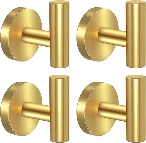 Miniatura 14 de Paquete de 4 ganchos adhesivos dorados para toallas, ganchos autoadhesivos de acero inoxidable para abrigo, gancho para colgar en la pared