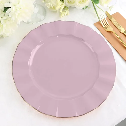 Miniatura 15 de Tableclothsfactory Paquete de 10 platos redondos de plástico negro de 6 pulgadas para ensalada de postre, platos desechables con borde ondulado