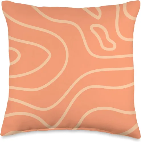 Fun Cute, Trendy Designs & More Cojín minimalista con diseño abstracto de remolino líquido, color naranja, 16.0 x 16.0 in, multicolor