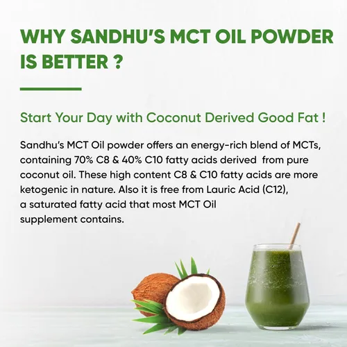 Miniatura 4 de Sandhu's MCT Aceite en polvo con fibra prebiótica 35 porciones Orgánico - Keto Combustible de ácidos grasos para cuerpo y cerebro 100%
