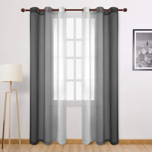 Miniatura 89 de DWCN Cortinas Transparentes de Lino Sintético Negro Degradado Ombré - Cortinas Semi Transparentes de Gasa con Ojales en la Parte Superior