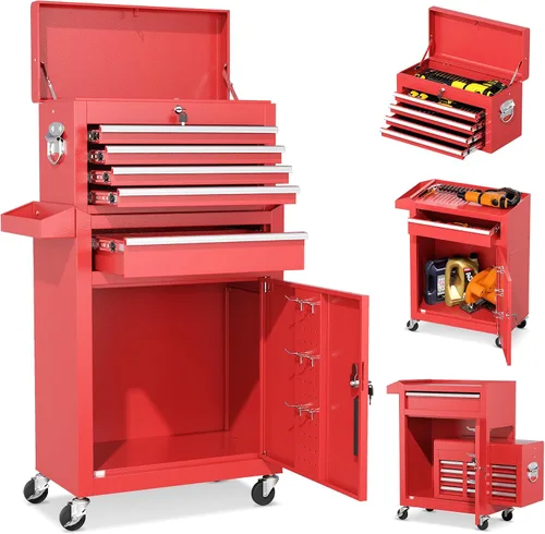 Miniatura 10 de INTERGREAT Baúl rodante para herramientas de 8 cajones, baúl para herramientas ensamblado con ruedas, caja de herramientas superior desmontable
