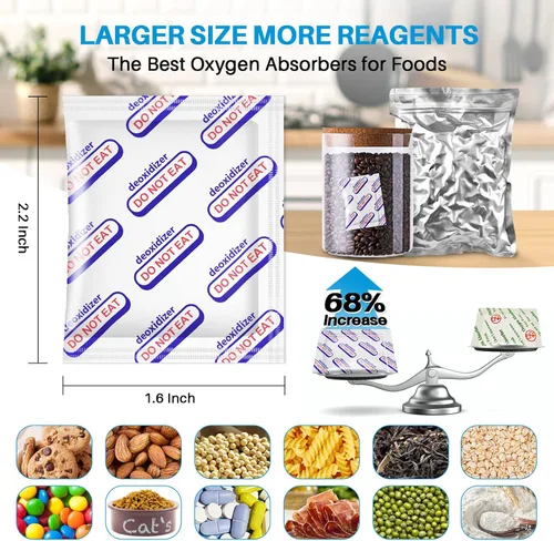 Miniatura 4 de Absorbentes de oxígeno para almacenamiento de alimentos, 300 cc (1 paquete de 1 paquete sellado al vacío individualmente, 100 paquetes totales)