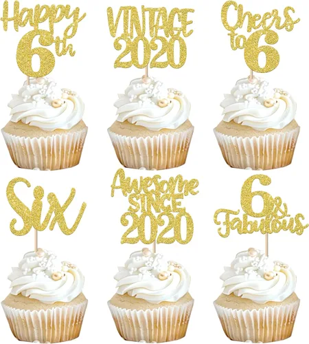 Miniatura 17 de Rsstarxi Paquete de 24 adornos para cupcakes vintage 2019 con purpurina negra para 5º cumpleaños, saludos a 5, cinco, 5, 5 fabulosos para cupcakes