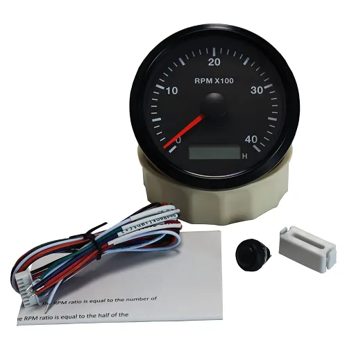 Miniatura 4 de ELING Tacómetro universal RPM de 3.346 in 0-4000 RPM con medidor de hora ajustable con retroiluminación roja o amarilla 9-32 V Negro+Negro