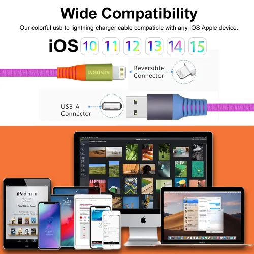 Miniatura 3 de Cable de carga para iPhone, [certificado MFi de Apple] 3 pies colorido gradual USB A a Lightning cable de carga rápida de nailon trenzado