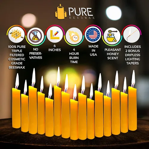 Miniatura 4 de Velas cónicas de cera de abejas, hechas a mano, de 12 pulgadas, hechas de cera de abejas de grado cosmético pura natural triple filtrada con una
