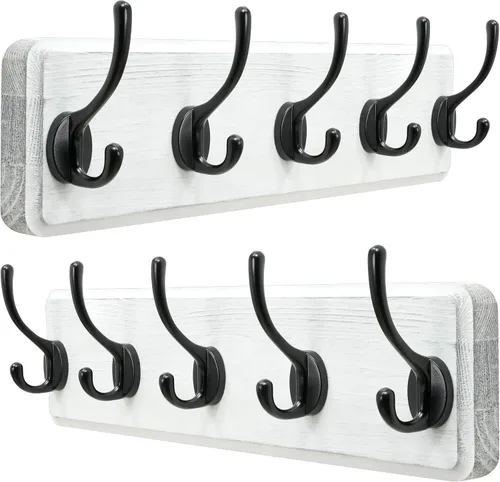 Miniatura 47 de Dseap Perchero de Pared: Moderno, Patentado, Resistente, 17.4" de Largo, Riel Colgador de Madera con 5 Ganchos Dobles para Abrigos de Invierno, Negro
