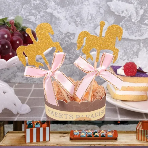 Miniatura 3 de Amosfun 50 piezas de carrusel de caballos de 4.72 x 1.77 pulgadas, decoración de madera para pasteles de cumpleaños, decoración de cupcakes