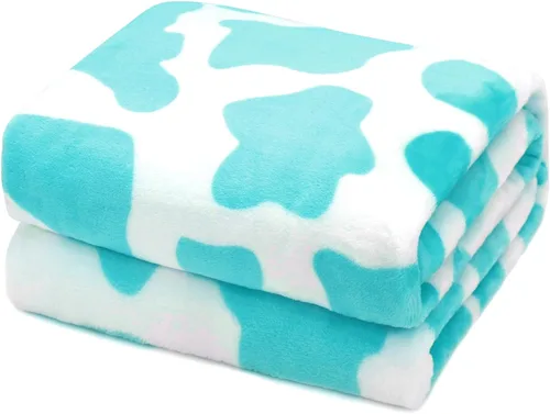 HSEEC Manta de felpa azul con estampado de vaca, manta pequeña de franela de forro polar suave para sofá, 40 x 50 pulgadas