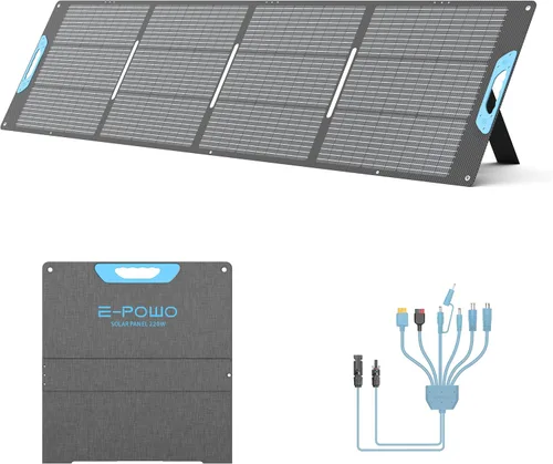 Panel solar portátil de 220 W para estación de energía, 23.5% de alta eficiencia ETFE cargador de paneles solares plegables, salida QC3.0 USB-A y