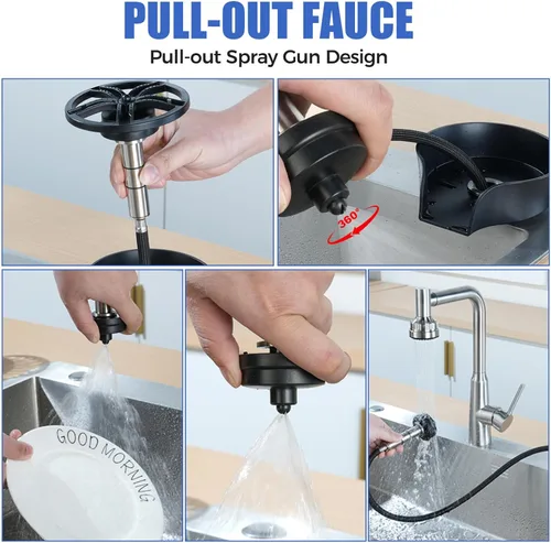 Miniatura 6 de Enjuague de vidrio para fregadero de cocina, enjuague de vidrio giratorio de 360 grados de alta presión con pistola rociadora extraíble, accesorio
