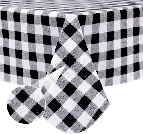 Miniatura 13 de Mantel de vinilo desechable con reverso de franela, impermeable, patrón de copo de nieve y reno (60 pulgadas, 2-4 asientos)