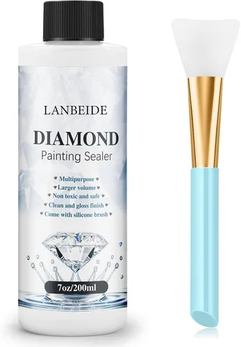LANBEIDE Sellador de pintura de diamante de 6.8 fl oz con cepillo de silicona, sellador de pegamento para pintura de diamante 5D actualizado,