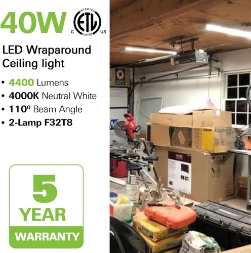 Miniatura 2 de hykolity Paquete de 4 luces LED envolventes de 40 W y 4 pies para garaje, [2 lámparas equivalentes fluorescentes de 32 W] 4400 lm 4000 K, lámpara