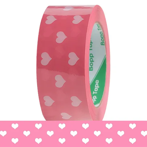 Cinta de embalaje linda de diseñador, cinta de envío de impresión colorida, cinta decorativa de cartón para sellar cajas, corazón - rosa, 1.77