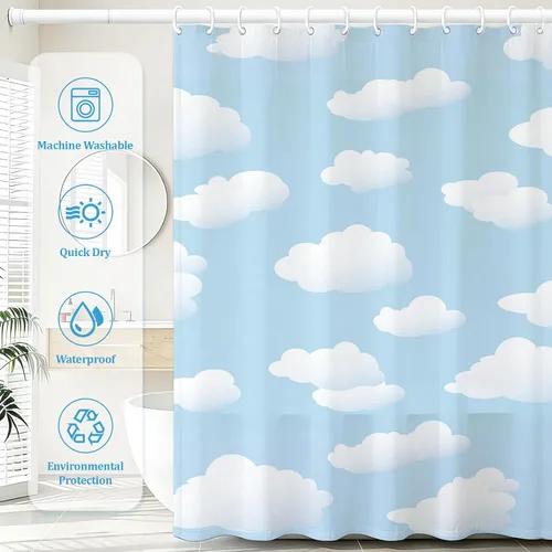 Miniatura 3 de MEHOFOND Juego de cortinas de ducha de cielo azul y nube blanca, paisaje natural, decoración de baño, bañera, poliéster impermeable con 12 ganchos