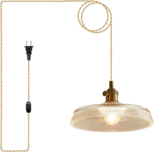 Miniatura 8 de Lámpara colgante, 9.8 pulgadas, luces colgantes para isla de cocina, cable trenzado, lámpara colgante de flores, lámpara colgante vintage, lámpara