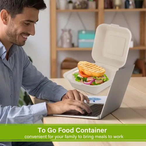 Miniatura 3 de greensight Contenedor de comida compostable para llevar de 6 x 6, paquete de 100 recipientes desechables de almeja para alimentos, cajas