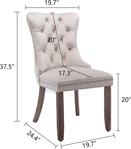 Miniatura 3 de Silla de comedor, cómoda silla de comedor tapizada de terciopelo, altura del asiento de 20 pulgadas, patas de madera maciza, patas de clavo, sillas