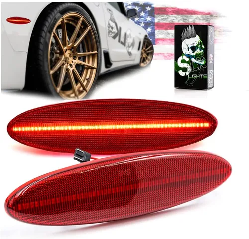 SLK-Lights Luces LED C5 Rojas de Marcador Lateral Trasero para Guardabarros Mejores que el Reemplazo OEM para Corvette Coupe Z06 Convertible rojo