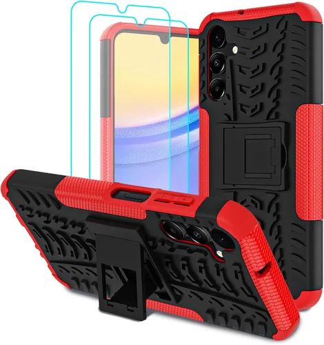 Miniatura 16 de para Samsung Galaxy A15 5G Funda con protector de pantalla de 2 paquetes, grado militar a prueba de golpes, cubierta acolchada resistente con Negro