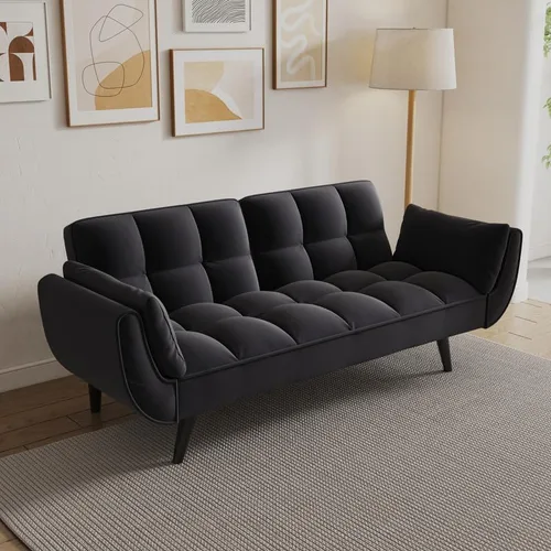 57" Sofa Sleeper Couch Daybed Velvet Loveseat Sofa Bed for Living Room, Modern Minimalist Tufted Comfy Sofa 2 Seat, Adjustable Small Couches for