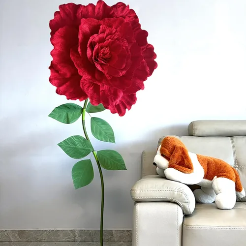 150cm/60in Rosa Roja Gigante Flores Artificiales Gigantes Accesorios de Rosas Jumbo Accesorios de Flores Grandes para Decoración Regalo Creativo