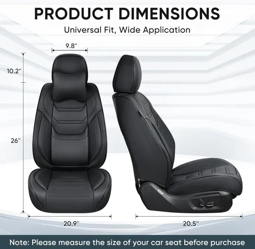 Miniatura 5 de TIEHESYT Fundas negras para asientos delanteros de automóvil, par de fundas de asiento delantero y reposacabezas de cuero transpirable para una