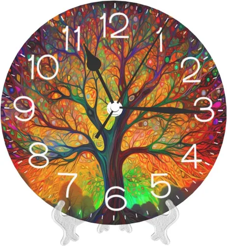 Miniatura 3 de Reloj de pared redondo para cuatro estaciones, árbol de la vida, silencioso, sin tictac, relojes decorativos con pilas, reloj silencioso 9.84