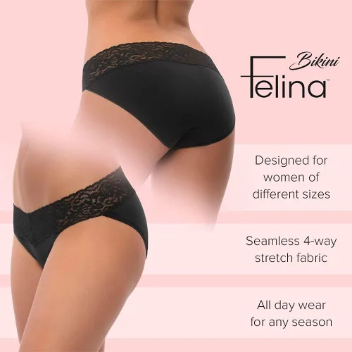 Miniatura 4 de Felina Ropa interior de bikini con encaje elástico, ropa interior sexy para mujer, bragas de bikini, bragas sin costuras (paquete de 5)