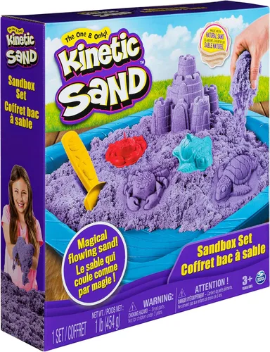 Miniatura 8 de Kinetic Sand, caja de arena con 1 libra de arena morada y 3 moldes, para edades de 3 y más Morado