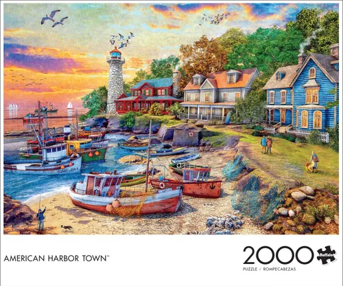 Buffalo Games Dominic Davison American Harbor Town - Rompecabezas de 2000 piezas - 38.5 x 26.5 pulgadas, póster incluido - Piezas de corte de