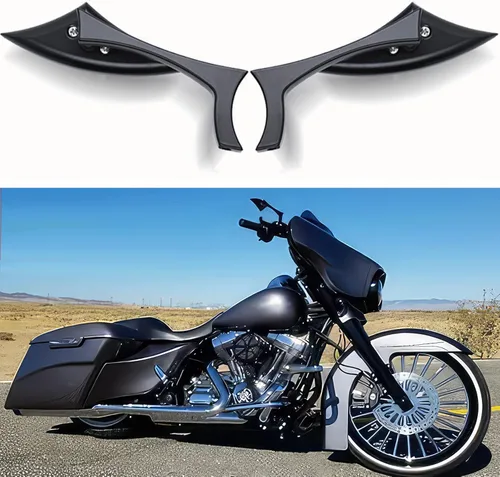Espejos de motocicleta en forma de murciélago negro, espejos retrovisores de motocicleta actualizados compatibles con Harley Road King, Sportster,