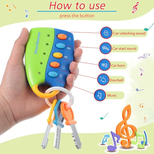 Miniatura 6 de Skylety Juguete musical inteligente remoto de la llave del coche con sonido y luces Juguetes musicales divertidos y educativos para el juego de Azul
