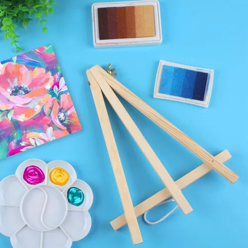 Miniatura 3 de Paquete de 26 caballetes de madera de 9 pulgadas, caballete de fiesta de pintura, caballetes de mesa para niños, estudiantes, para pintura, lienzo