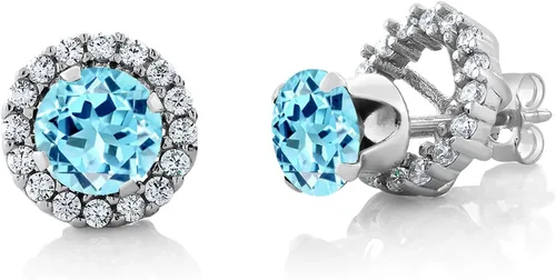 Miniatura 262 de Gem Stone King Aretes redondos de plata de ley 925 de 0.236 in con piedra natal extraíble para mujer