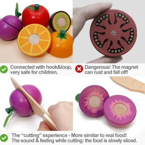 Miniatura 4 de Comida de madera para niños, cocina para cortar frutas, juguetes para niños pequeños, simulación de verduras, regalo para niños y niñas, juguetes