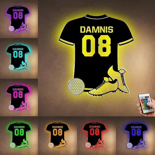 Miniatura 21 de Letrero de metal de jersey deportivo personalizado con luz LED, nombre y número personalizado, letrero de neón con nombre personalizado, decoración